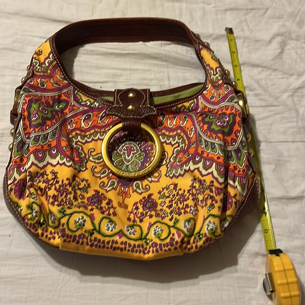 Isabella Fiore Cheerful Fabric and Leather Brass Studded Baguette Shoulder Bag - Picture 15 of 16